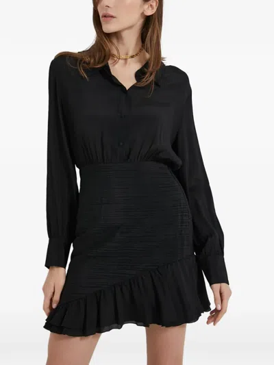 Miss Sixty Shirred Ruffled Mini Dress In Black