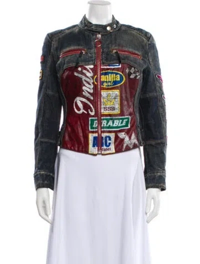 Pre-owned Miss Sixty Vintage 2000's Biker Jacket In Blue