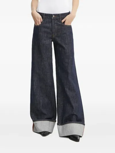 Miss Sixty Wide-leg Cuffed Jeans In Blue