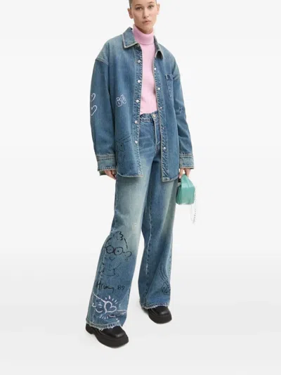 Miss Sixty X Keith Haring Printed Wide-leg Jeans In Blue