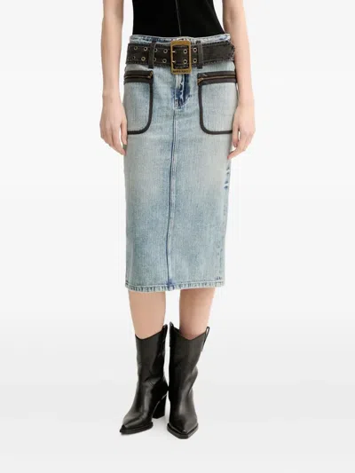 Miss Sixty Zip-detail Belted Midi Skirt In Blue