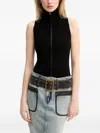 Miss Sixty Zip High-neck Knitted Top In Black