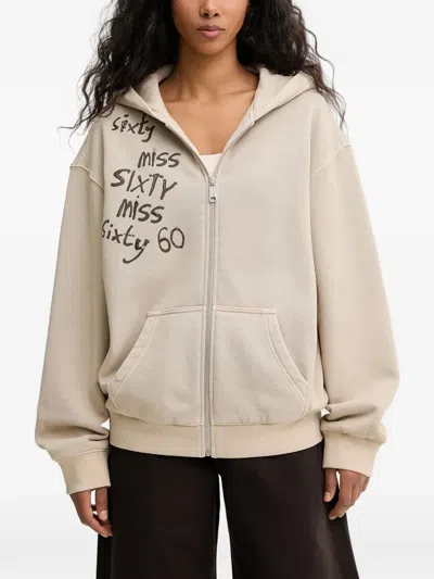 Miss Sixty Zipped Hoodie In Neutral