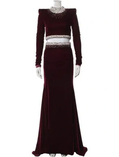 Pre-owned Miss Sohee Crystal Embellishments Skirt Set In Burgundy