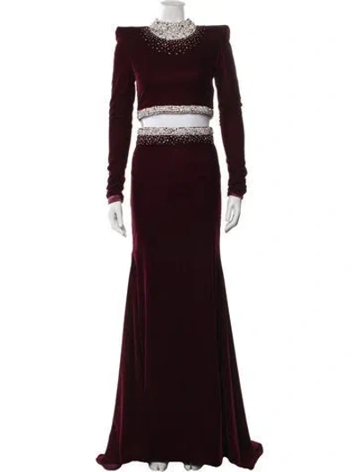 Pre-owned Miss Sohee Crystal Embellishments Skirt Set In Burgundy