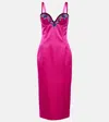 Miss Sohee + The Vanguard Iris Faux Fur-trimmed Embellished Satin Midi Dress In Pink