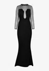 Miss Sohee Scalloped Velvet Gown In Black