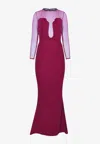 Miss Sohee Scalloped Velvet Gown In Red