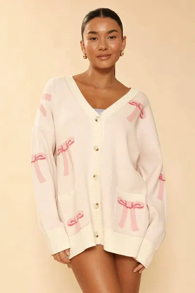 Miss Sparkling All Over Bow Knit Cardigan In Pink
