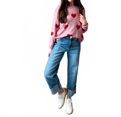 Miss Sparkling All The Hearts Print Sweater In Pink In Animal Print