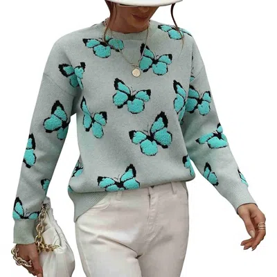 Miss Sparkling Beautiful Butterflies Sweater In Teal In Blue