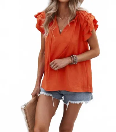 Miss Sparkling Boho Ruffled Sleeve Blouse In Red Orange
