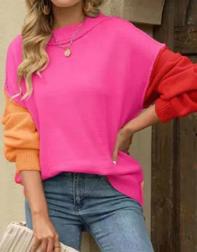 Miss Sparkling Color Block Sweater In Pink