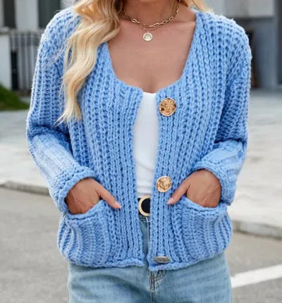 Miss Sparkling Cropped Knit Cardigan In Blue