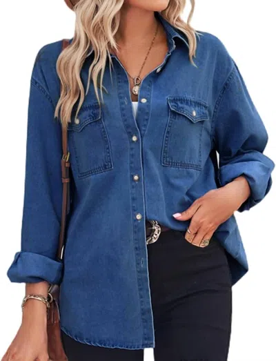Miss Sparkling Denim Long Sleeve Top In Dark Blue