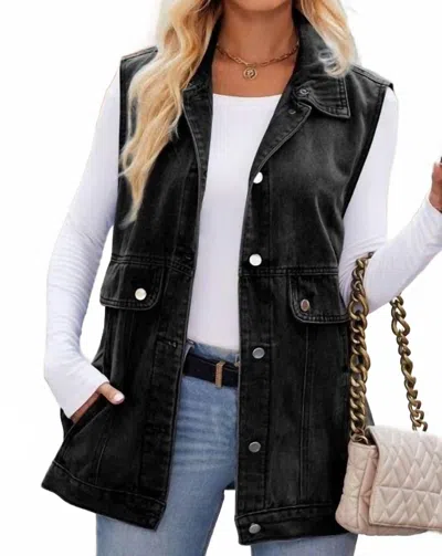 Miss Sparkling Denim Vests With Hood In Black