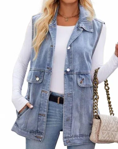Miss Sparkling Denim Vests With Hood In Blue