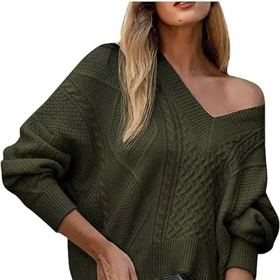 Miss Sparkling Dolly Cable Knit Tie-back Sweater In Olive In Green