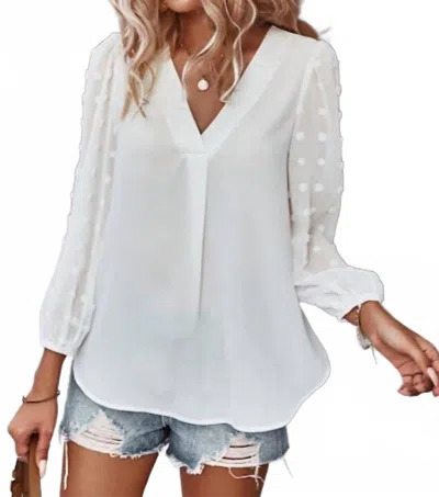 Miss Sparkling Dotted V Neck Blouse In White