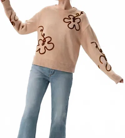 Miss Sparkling Floral Pattern Knit Sweater In Light Pink In Brown