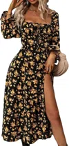 Miss Sparkling Goldilocks Long Sleeve Dress In Black/gold In Black