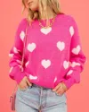 Miss Sparkling Hot Pink Heart Sweater In Pink