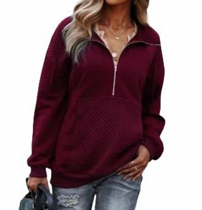 Miss Sparkling Jenette Quilted Half Zip Pullover Sweatshirt In Maroon In Multi