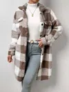 Miss Sparkling Katie Sherpa Plaid Midi Coat In Brown