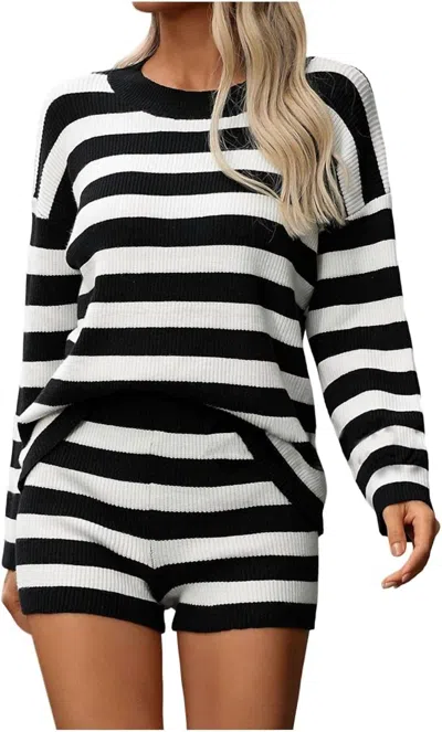 Miss Sparkling Long Sleeve Striped Knit Set In Black/white In Multi