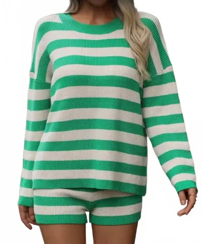 Miss Sparkling Long Sleeve Striped Knit Set In Green/cream