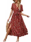 Miss Sparkling Meadow Midi Dress In Red In Red