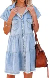 Miss Sparkling Mini Denim Dress In Washed Blue In Blue