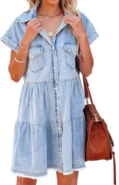 Miss Sparkling Mini Denim Dress In Washed Blue