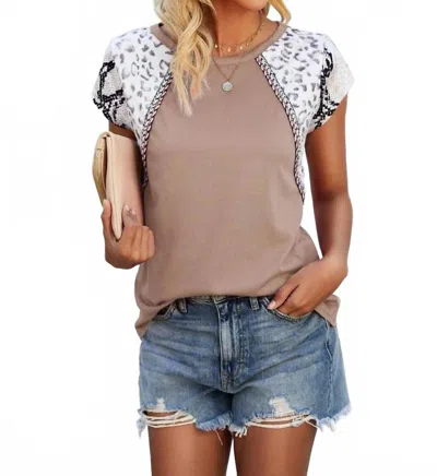 Miss Sparkling Mixed Animal Print Tee In Sand In Brown