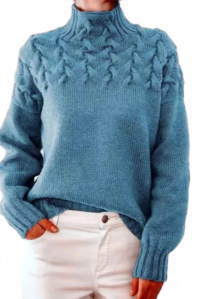 Miss Sparkling Mock Neck Knit Sweater In Blue