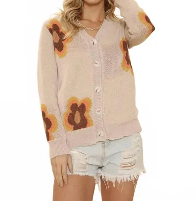 Miss Sparkling Retro Flower Cardigan In Sand In Gold