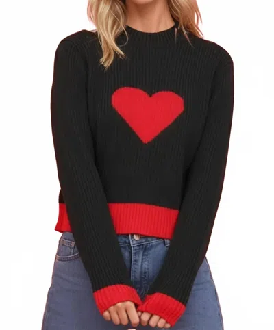 Miss Sparkling Ribbed Heart Sweater In Black
