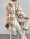 Miss Sparkling Sherpa Plaid Long Coat In Tan In Multi