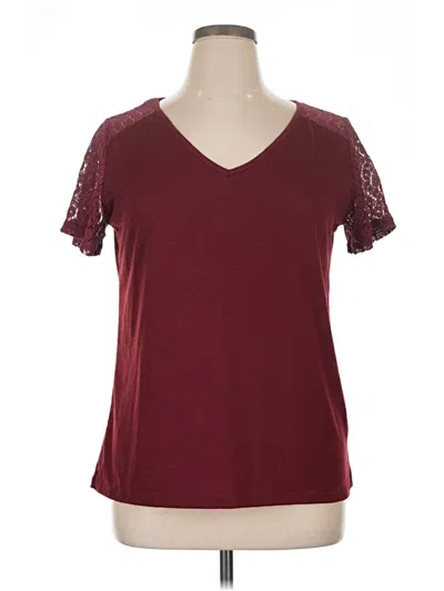 Pre-owned Miss Sparkling Short Sleeve Top Burgundy V-neck Tops