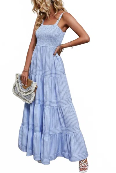 Miss Sparkling Smocked Tiered Maxi Dress In Light Blue
