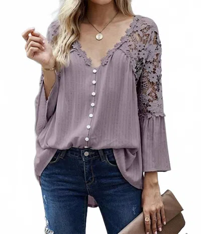 Miss Sparkling V Neck Floral Lace Blouse In Purple