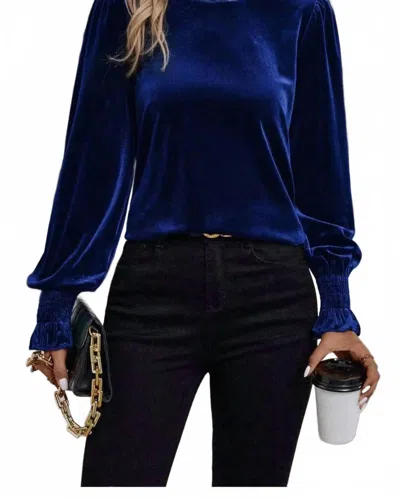 Miss Sparkling Velvet Long Sleeve Top In Blue