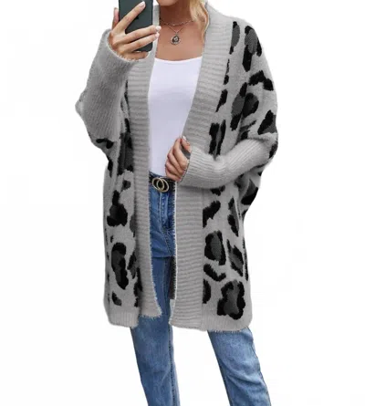 Miss Sparkling Women's Raelynn Leopard Print Cardigan In Gray In Animal Print