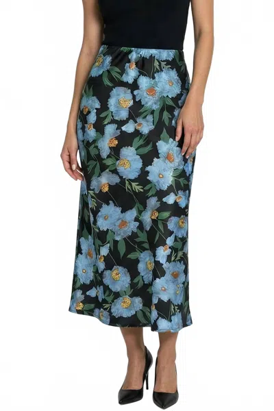 Miss Sparkling Women's Satin Floral Print Skirt In Black Multi