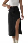 Miss Sparkling Women's Thigh Slit Denim Skirt In Black In Animal Print
