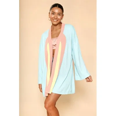Miss Sparkling Womens Lightweight Lounge Robe For Home, Soft Relaxed Fit Open Front House Robe With Color Block Des In Blue