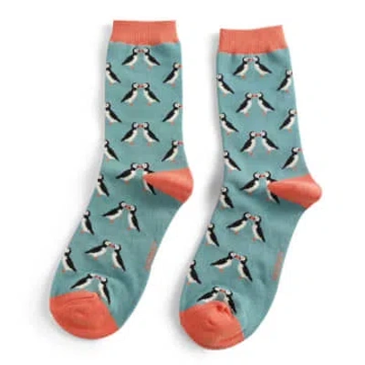 Miss Sparrow Women's Kissing Puffin Socks In Green