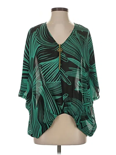 Pre-owned Miss Tina By Tina Knowles 3/4 Sleeve Blouse In Green