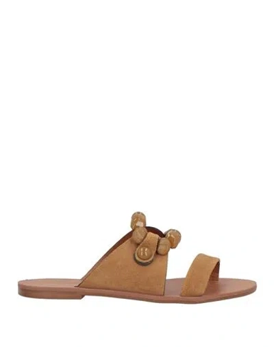 Miss Unique Woman Sandals Khaki Size 7 Leather In Beige