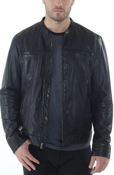 MISSANI LE COLLEZIONI MISSANI LE COLLEZIONI BAND COLLAR LEATHER TRUCKER JACKET